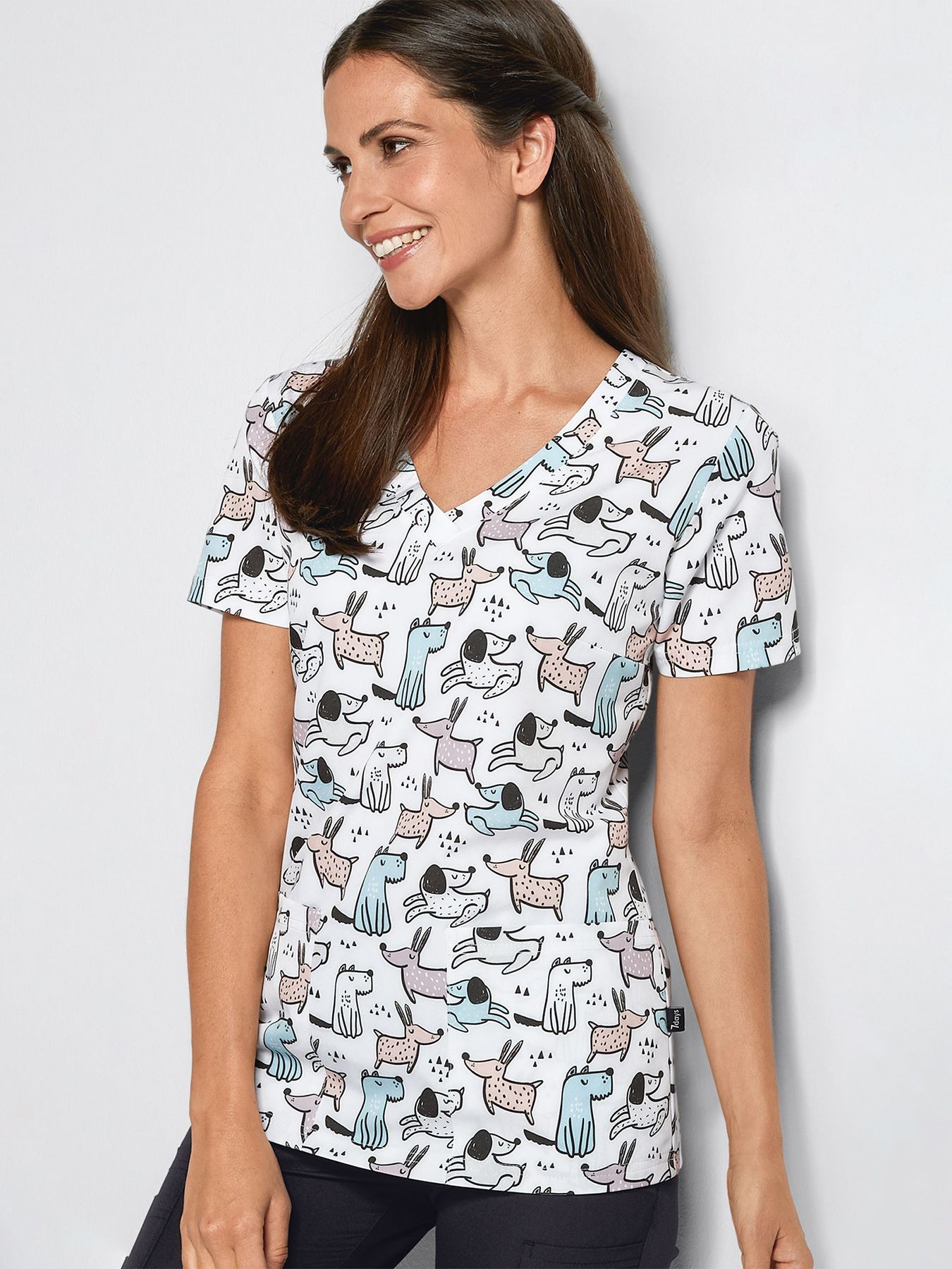 Damebluse m/print, v-hals 