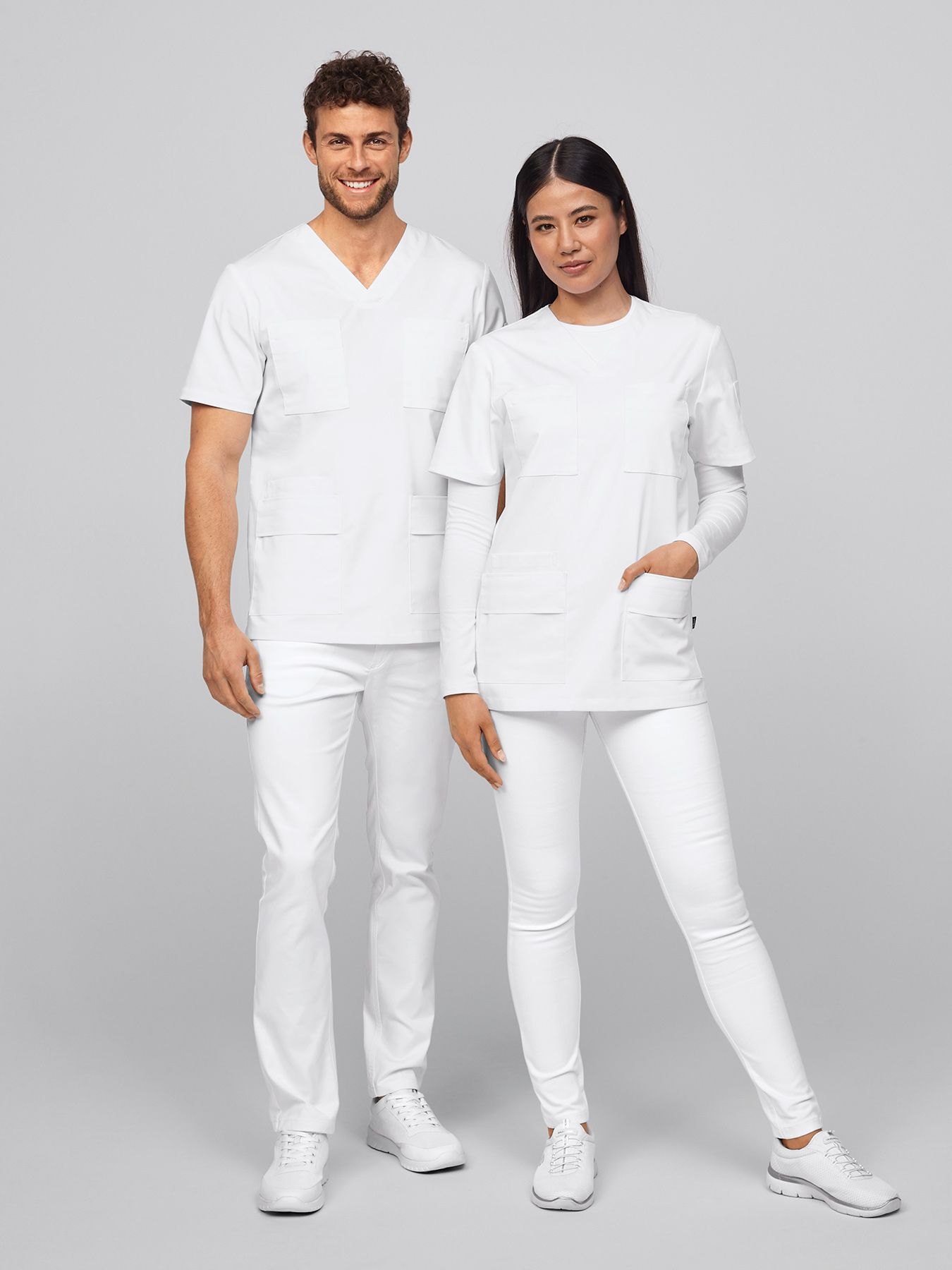 Unisex overdel BRISTOL - hvid - med 12 lommer