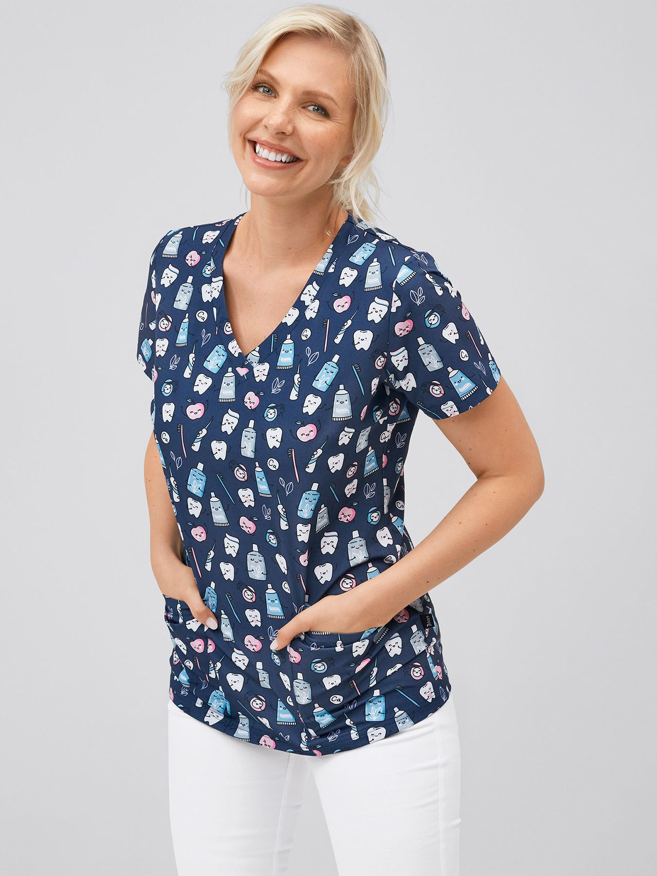 Damebluse m/print, v-hals BASTIA